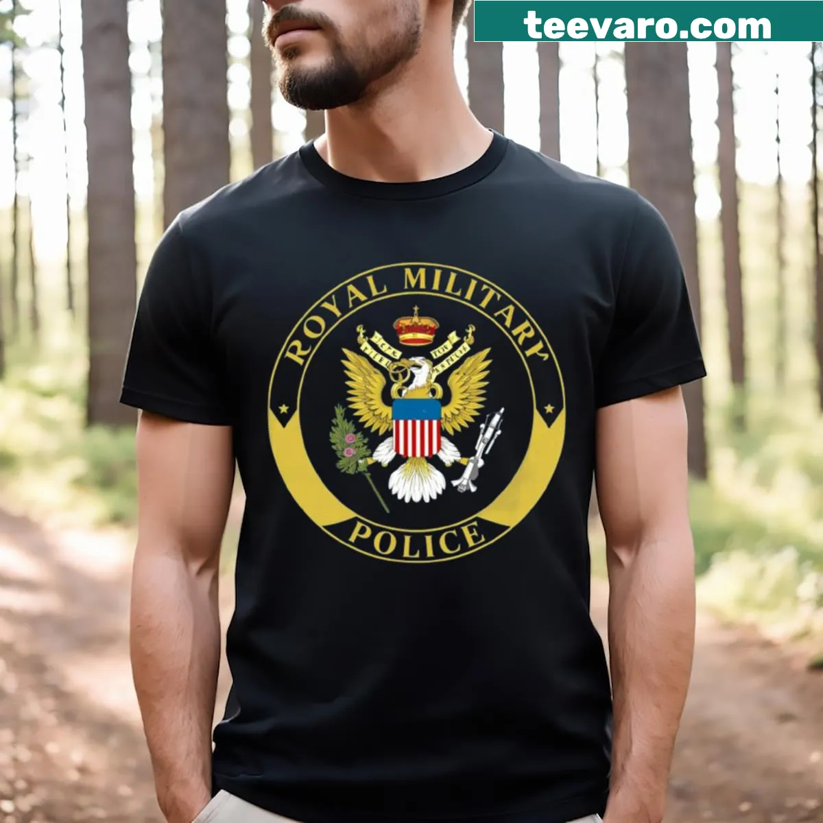 Emblematic design honoring Royal Military Police service — on a men's t-shirt