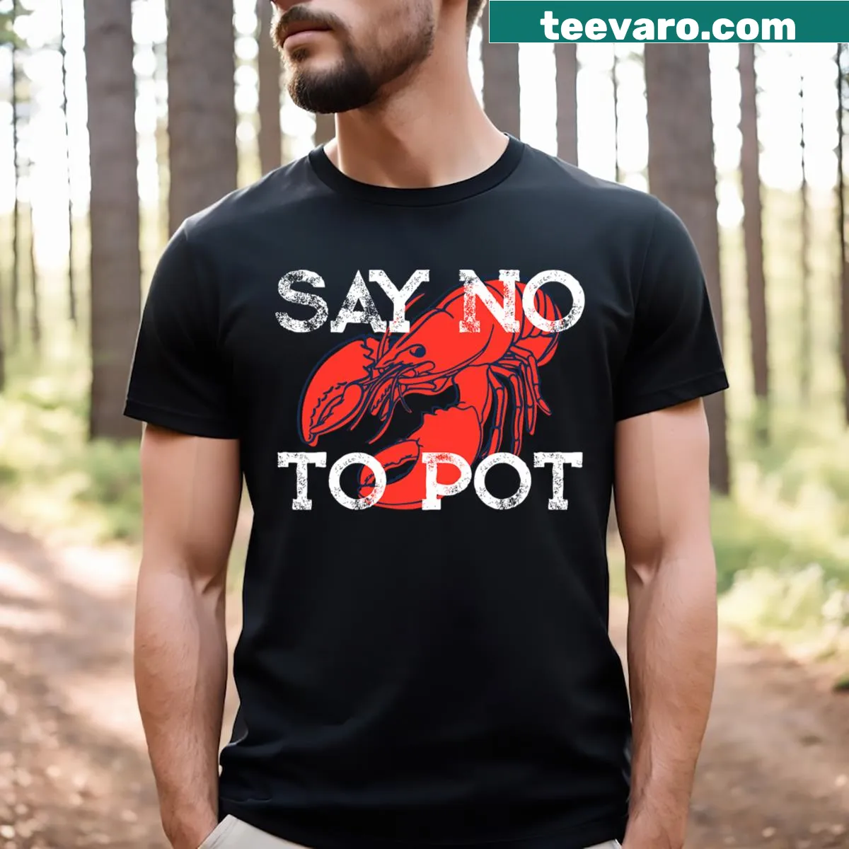 Vintage distressed lobster graphic on a humorous T-shirt — on a men's t-shirt