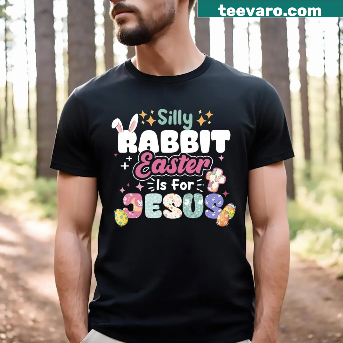 Cute bunny t-shirt with Easter message — on a men's t-shirt
