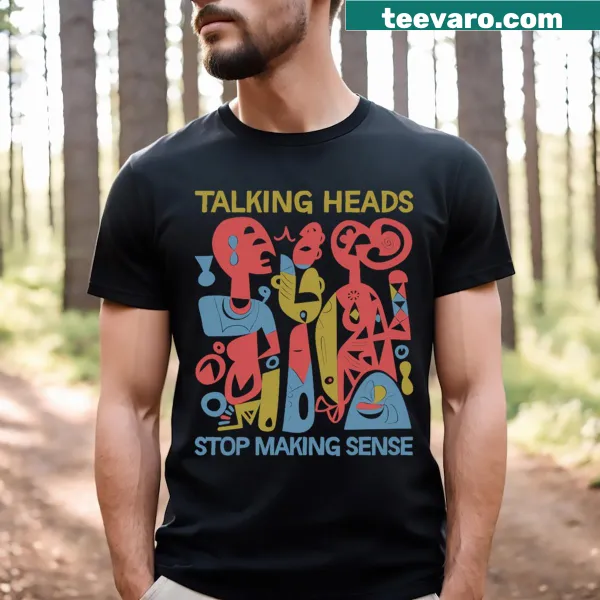 Retro shirt with humorous Talking Heads phrase in playful typography