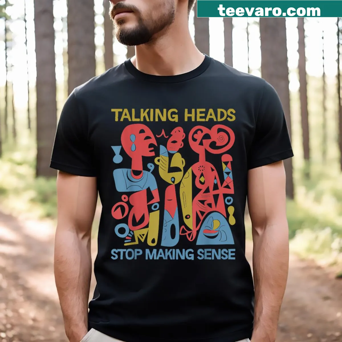 Funny retro Talking Heads T-shirt design — on a men's t-shirt