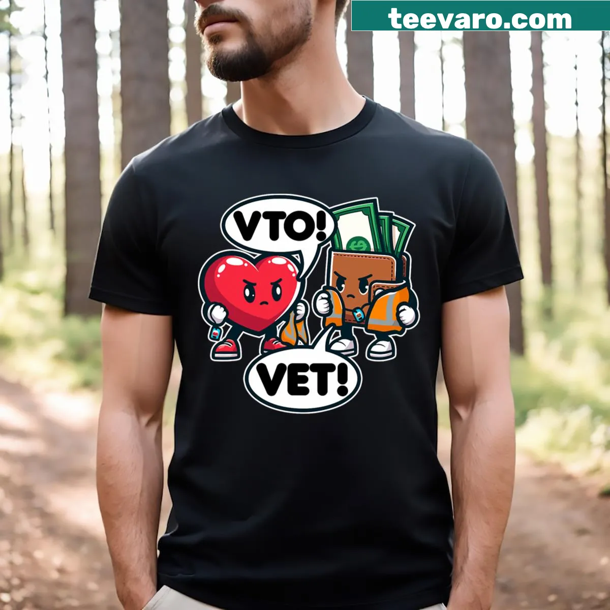 Funny veteran t-shirt with humorous text about being a vet. — on a men's t-shirt