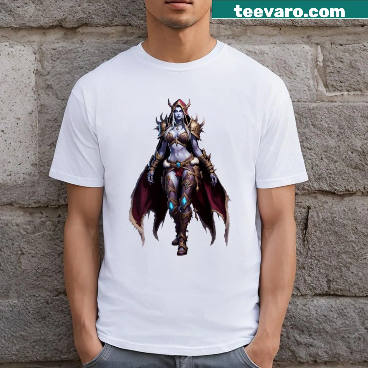 Graphic t-shirt featuring Sylvanas Windrunner from World of Warcraft. — on a men's t-shirt
