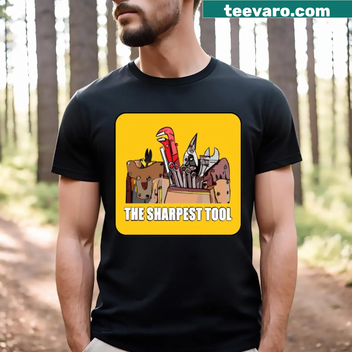 Funny fitness t-shirt with the phrase 'The Sharpest Tool' in bold letters — on a men's t-shirt