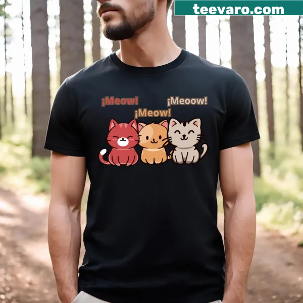 Cute illustration of three little playful cats on a t-shirt