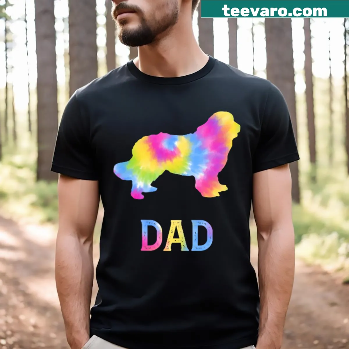 Vintage tie-dye shirt for Newfoundland dog lovers with funny text — on a men's t-shirt