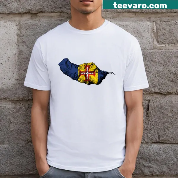 Topological map of Madeira with flag graphic t-shirt