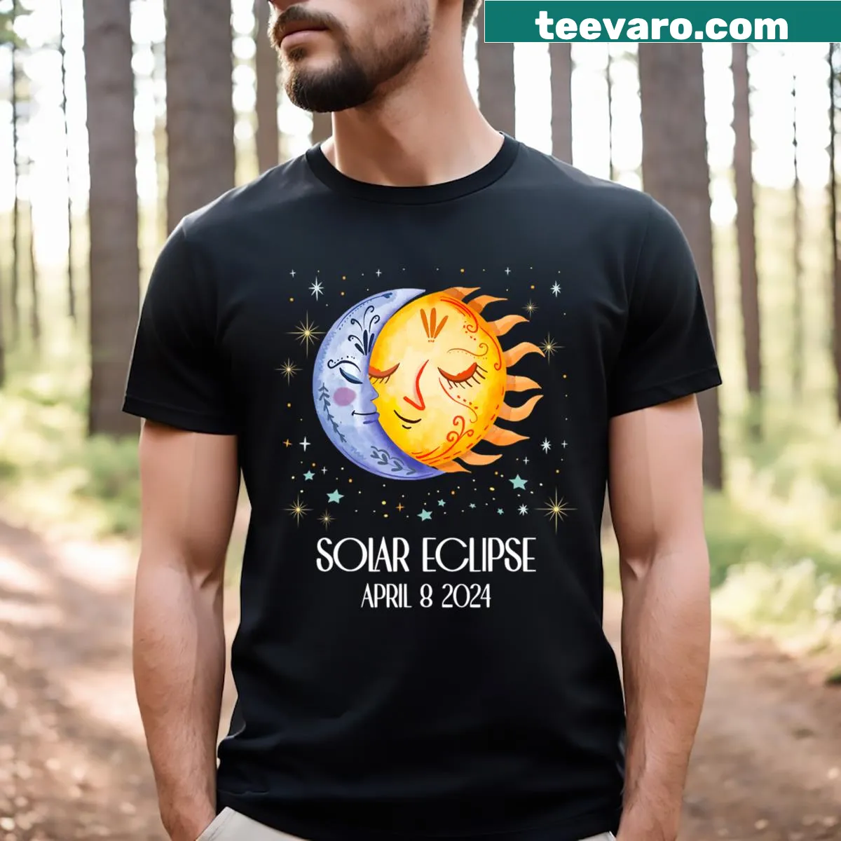 Cute kids t-shirt featuring a solar eclipse illustration — on a men's t-shirt