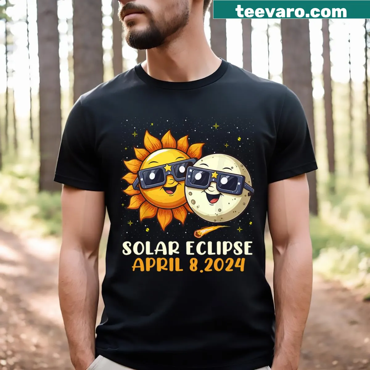 Cute toddler boy t-shirt featuring a solar eclipse illustration — on a men's t-shirt