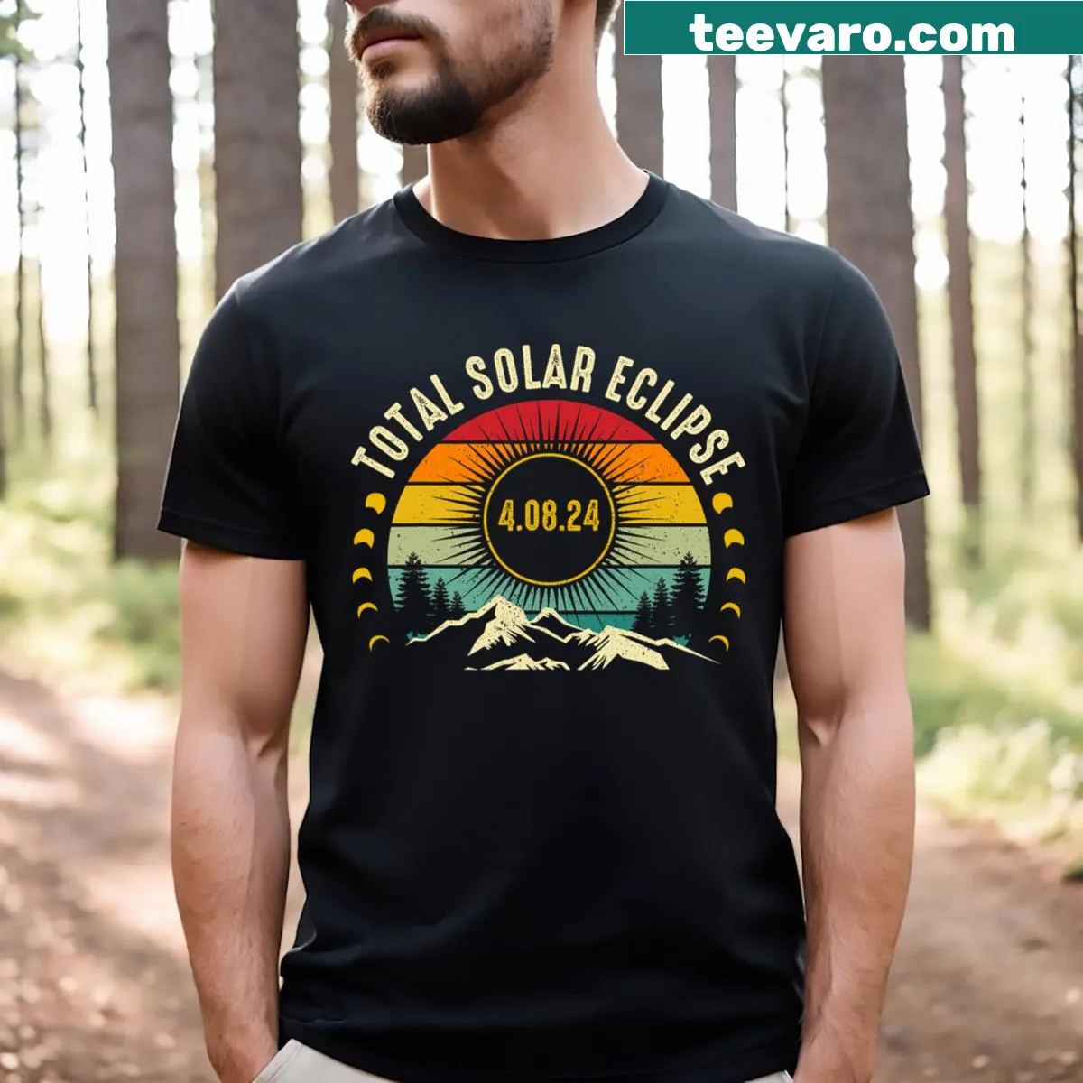 Retro t-shirt celebrating the Total Solar Eclipse 2024 — on a men's t-shirt