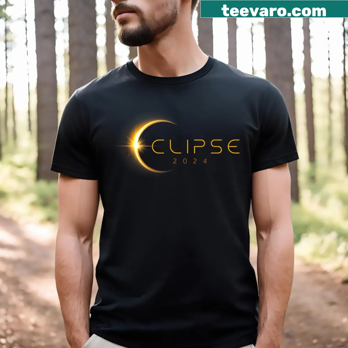 Astronomy-themed T-shirt for the April 8, 2024 solar eclipse event — on a men's t-shirt