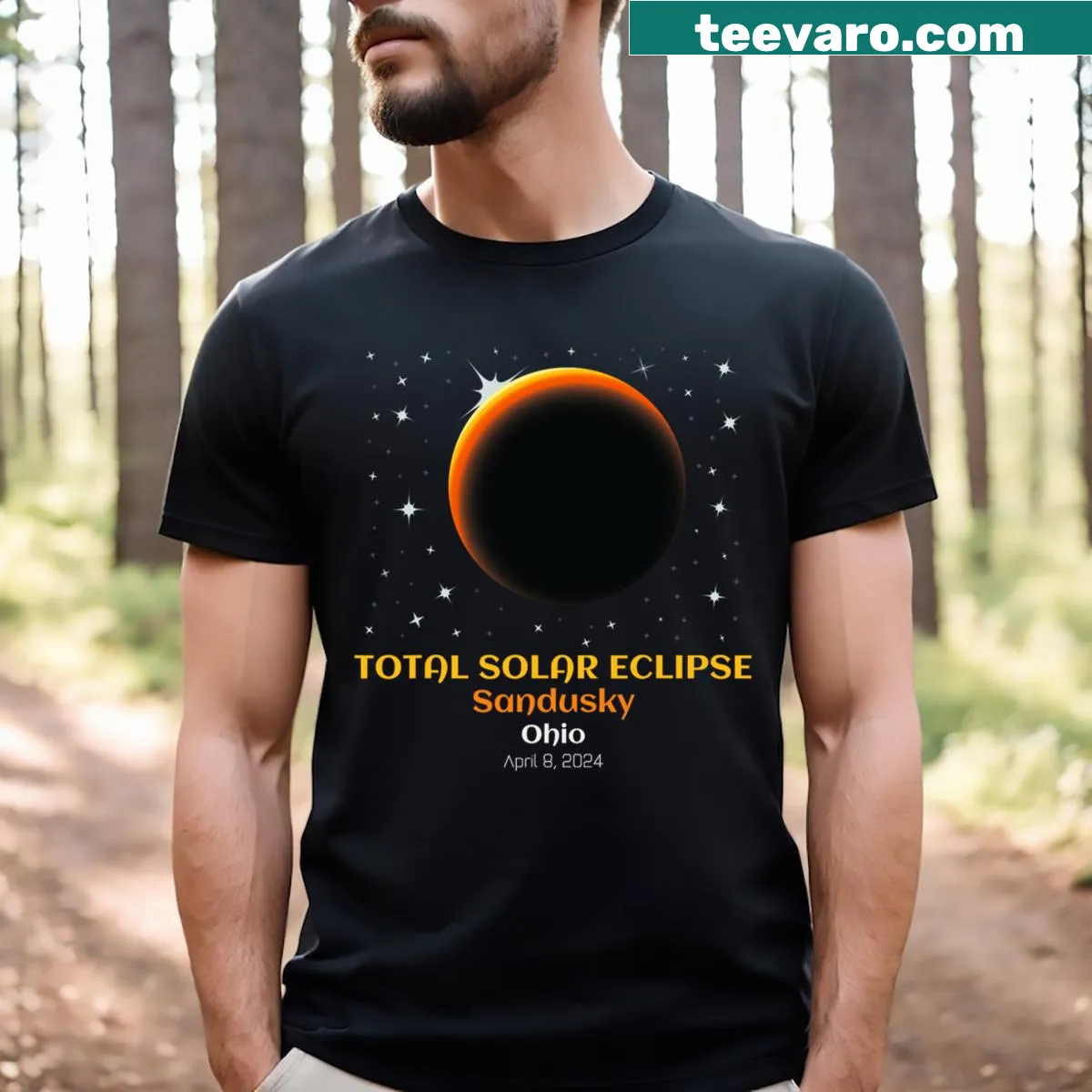 Commemorative T-shirt for April 8, 2024, solar eclipse in Sandusky — on a men's t-shirt