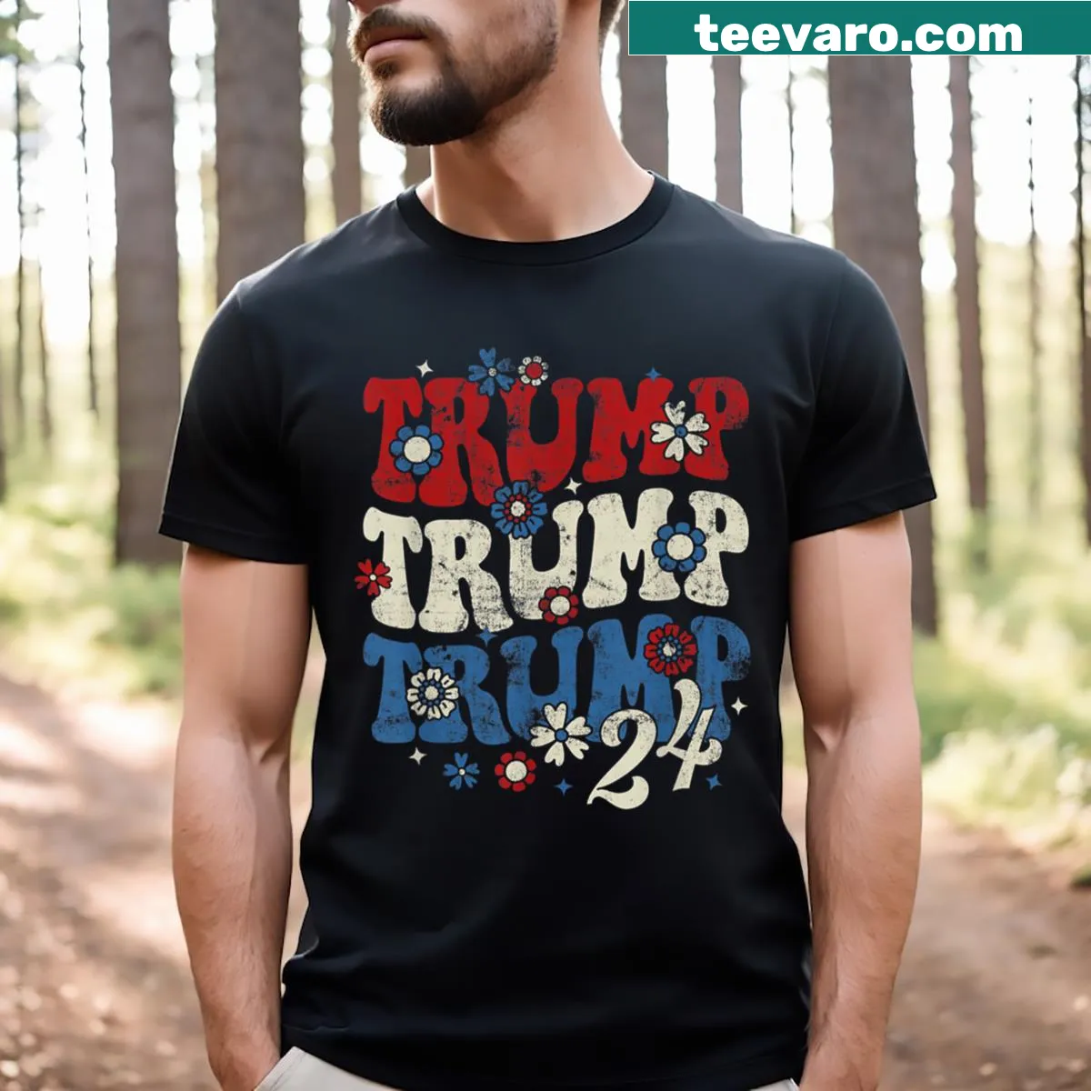 Retro Trump 2024 campaign design on a t-shirt — on a men's t-shirt