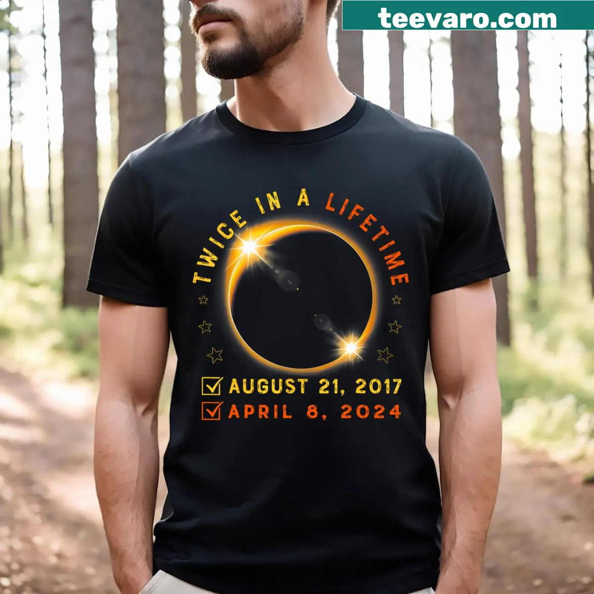 Graphic design for the 2024 solar eclipse on a t-shirt — on a men's t-shirt