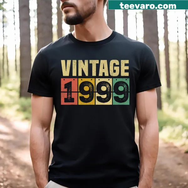 Vintage-style t-shirt celebrating a 25th birthday with 1999 graphic