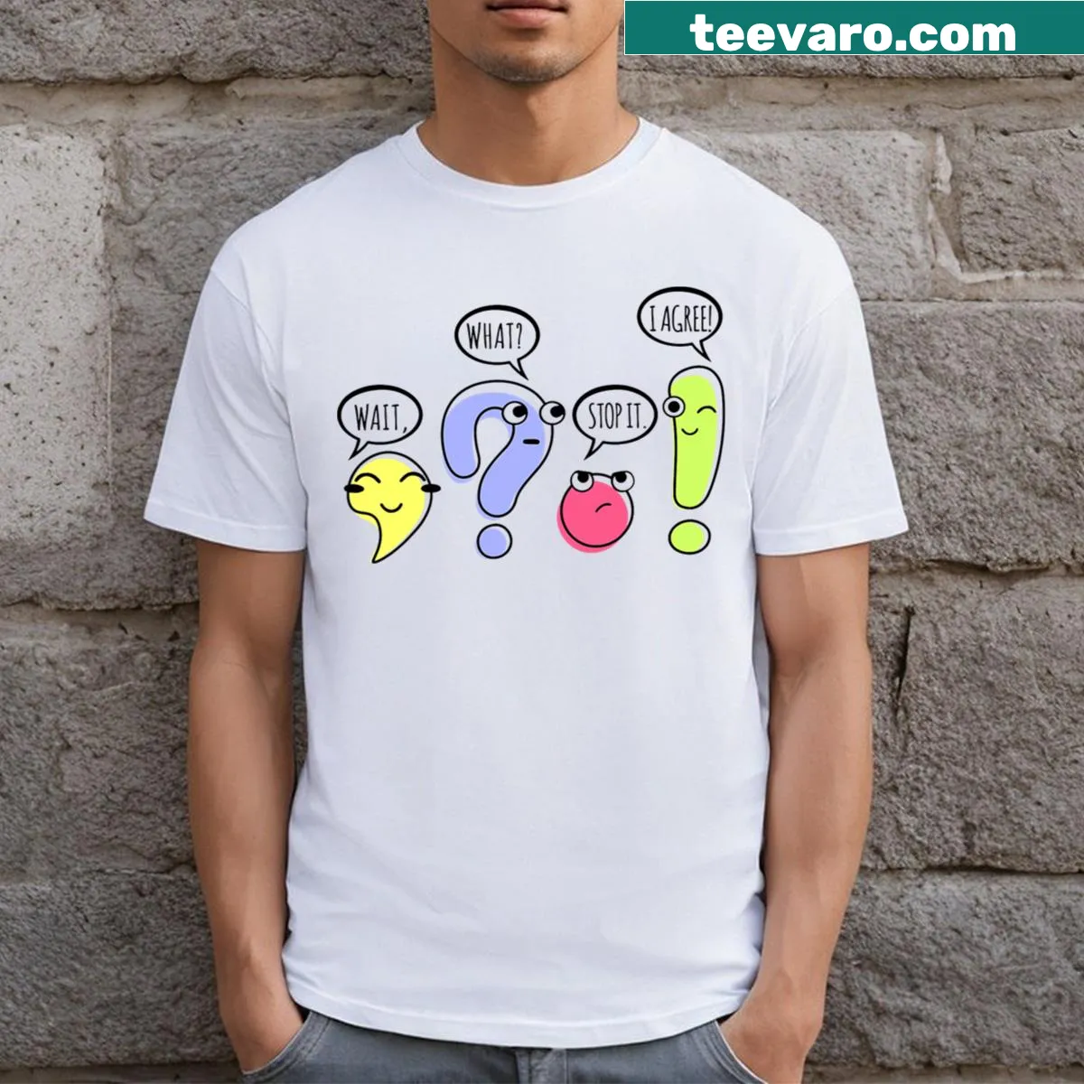 Funny grammar teacher t-shirt with humorous text — on a men's t-shirt