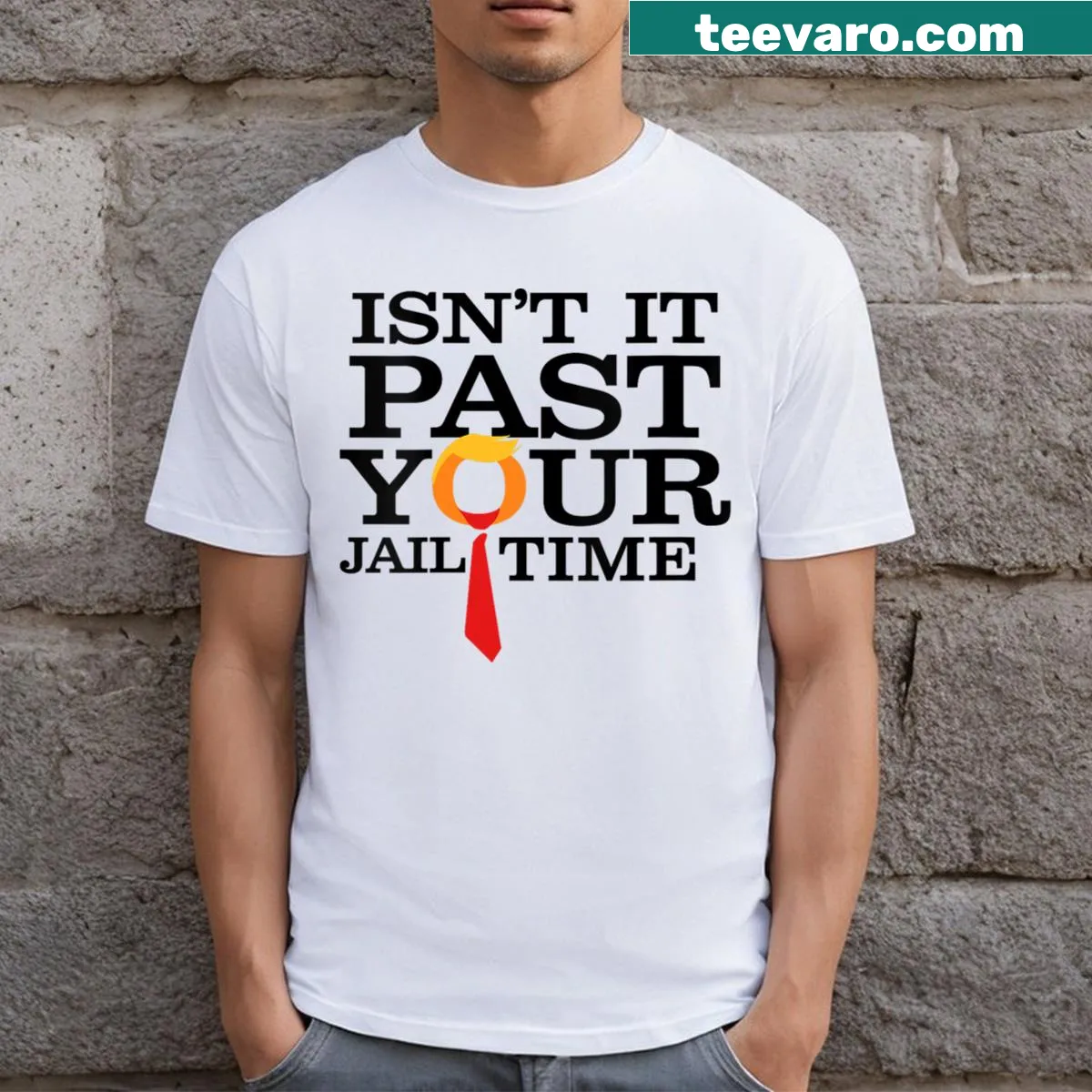 Funny anti-Trump graphic V-neck t-shirt for women — on a men's t-shirt