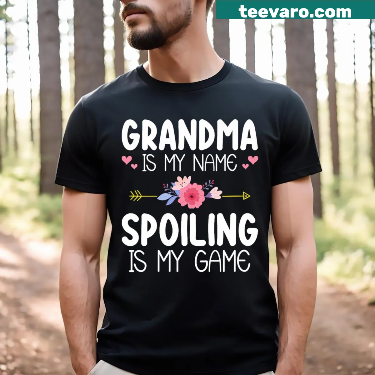 Floral design with the text celebrating grandmothers on a V-neck tee — on a men's t-shirt