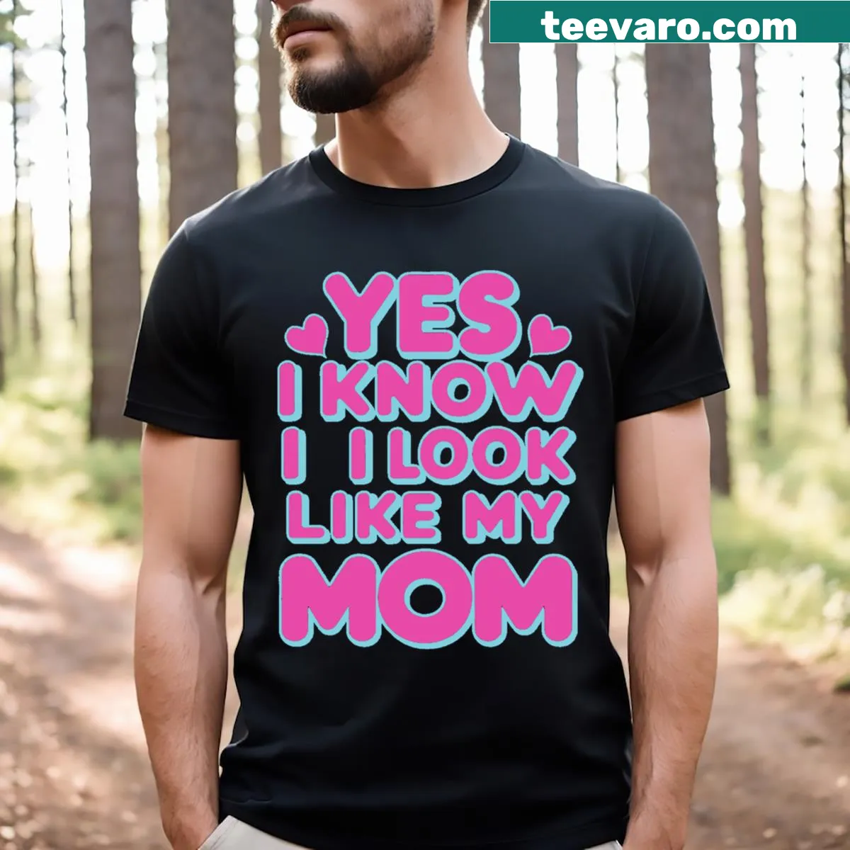 Cute tee with the phrase about looking like mom — on a men's t-shirt