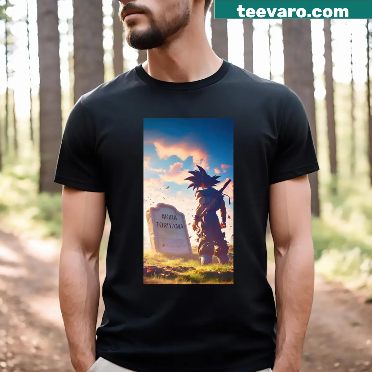 Minimalist T-shirt honoring Akira Toriyama with clean typography — on a men's t-shirt