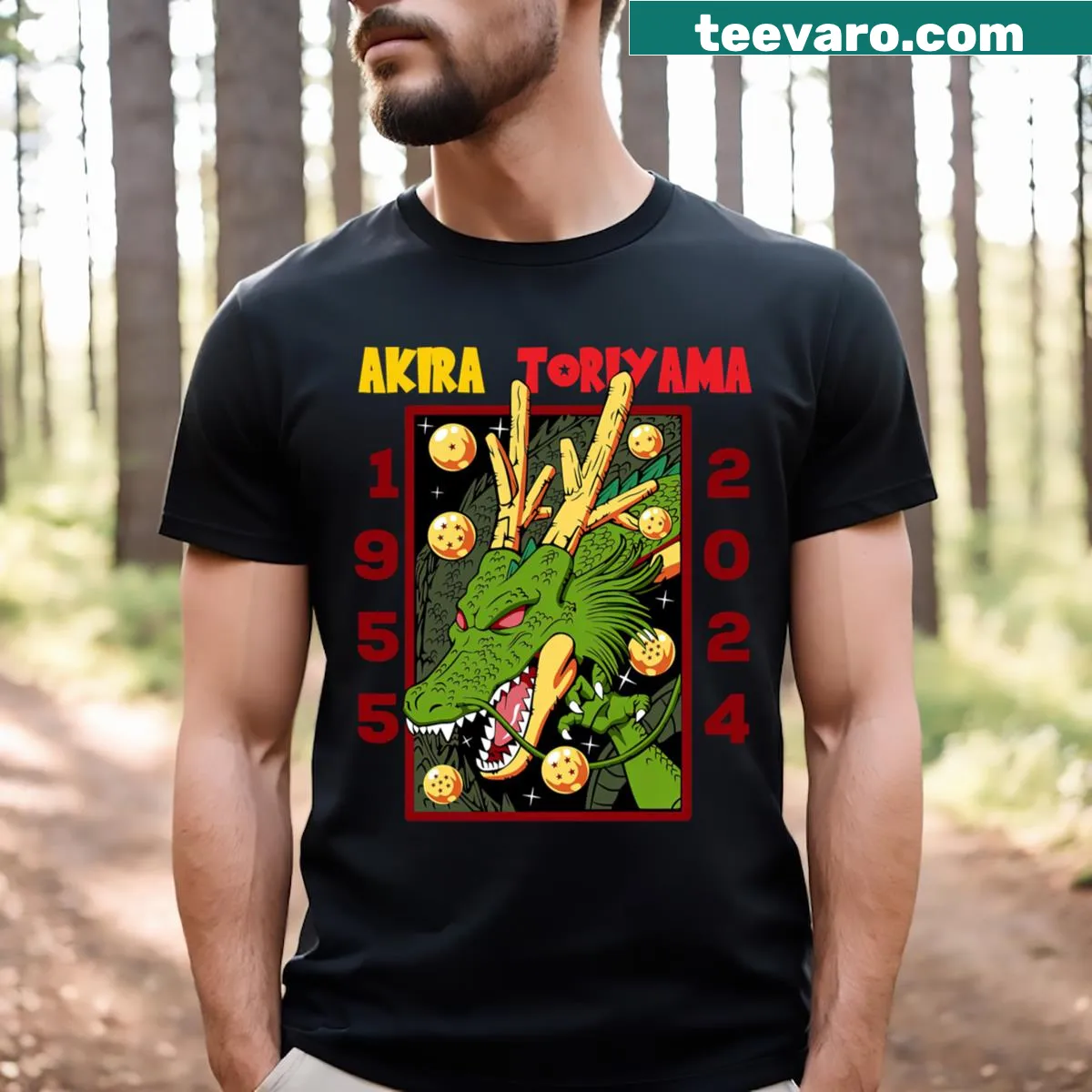 Graphic t-shirt featuring elements inspired by Akira Toriyama's Dragonball. — on a men's t-shirt