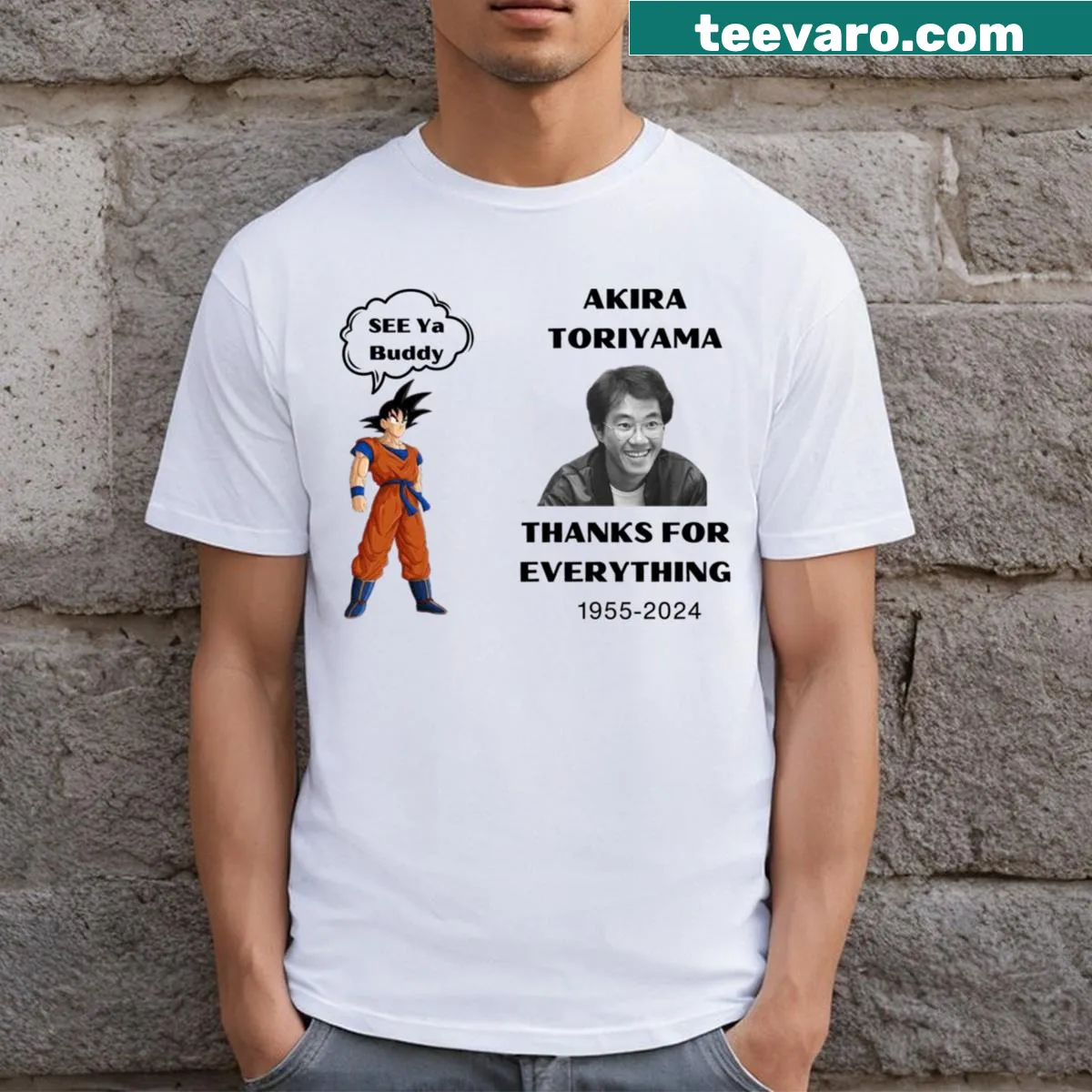 Tribute t-shirt honoring Akira Toriyama's legacy with thoughtful design. — on a men's t-shirt