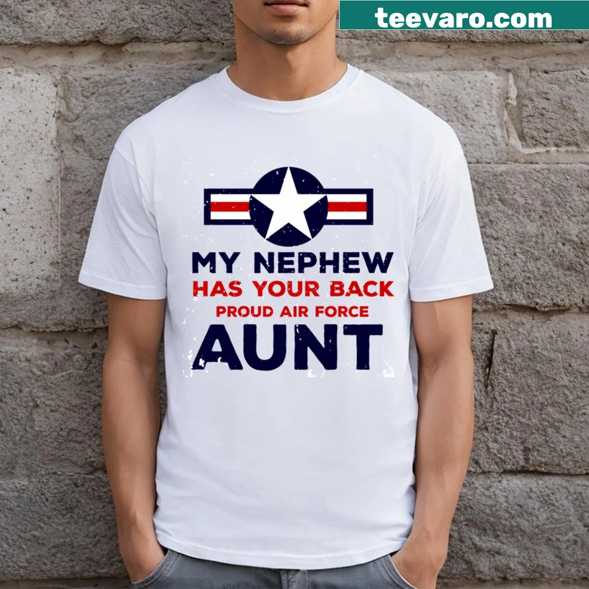 Funny quote T-shirt for proud aunts featuring playful typography — on a men's t-shirt