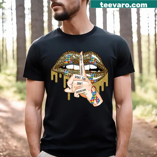 Autism Awareness t-shirt with puzzle piece graphic and lips design