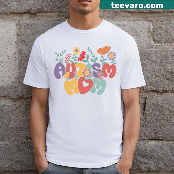 Retro-style Autism Awareness t-shirt for moms with groovy design