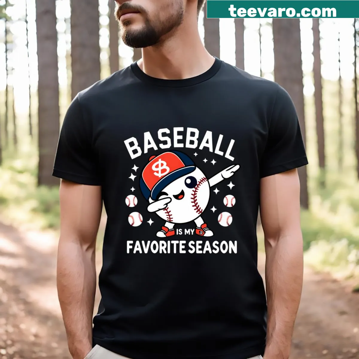 Essential T-shirt stating 'Baseball Is My Favorite Season' — on a men's t-shirt