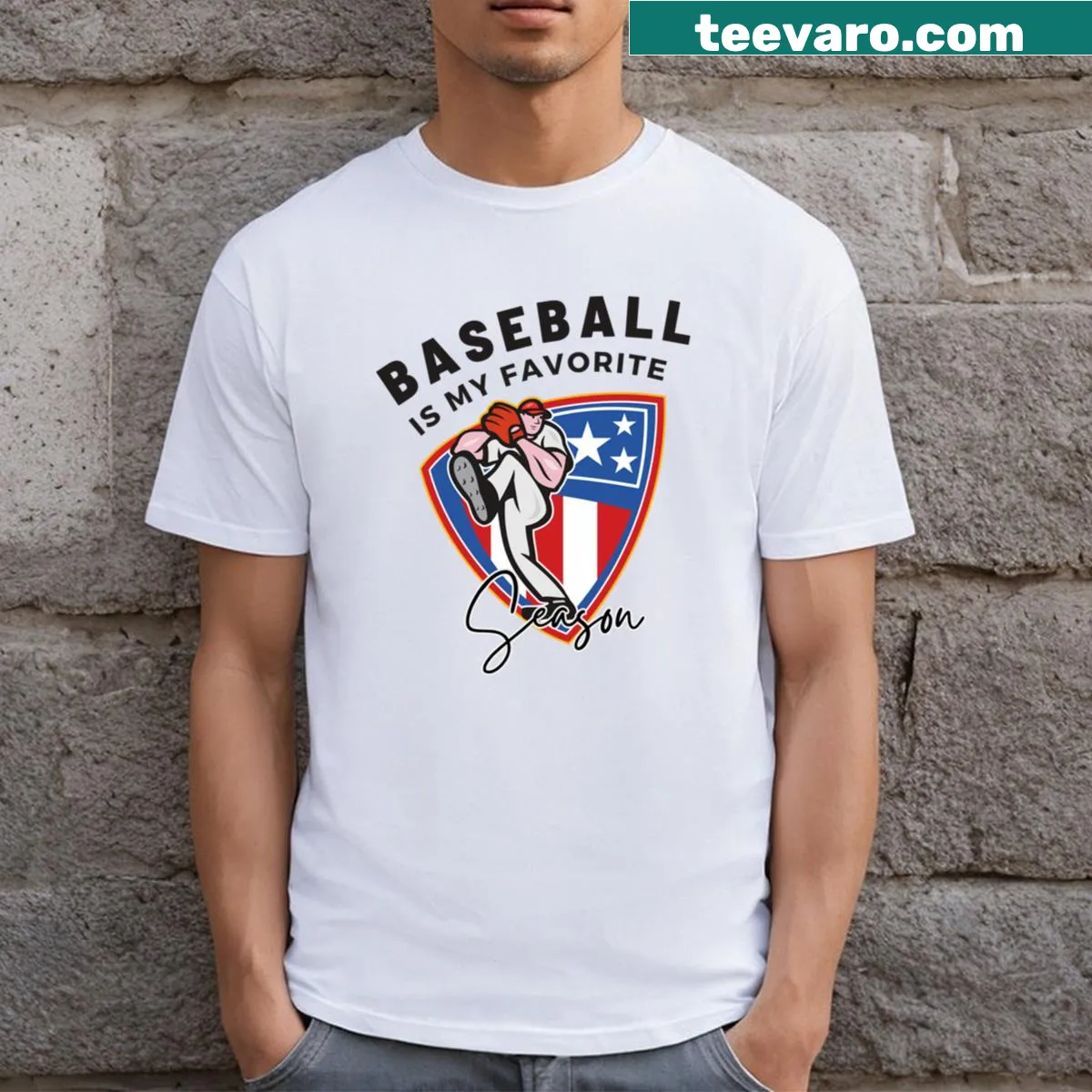 Sports mom tee with bold text about baseball — on a men's t-shirt