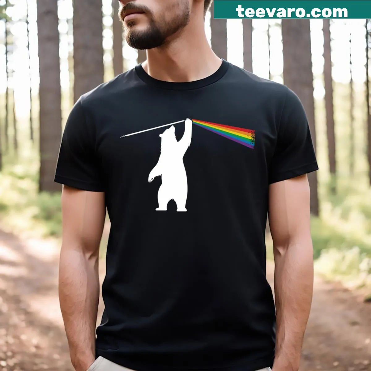 Funny bear cartoon T-shirt for music festival lovers — on a men's t-shirt