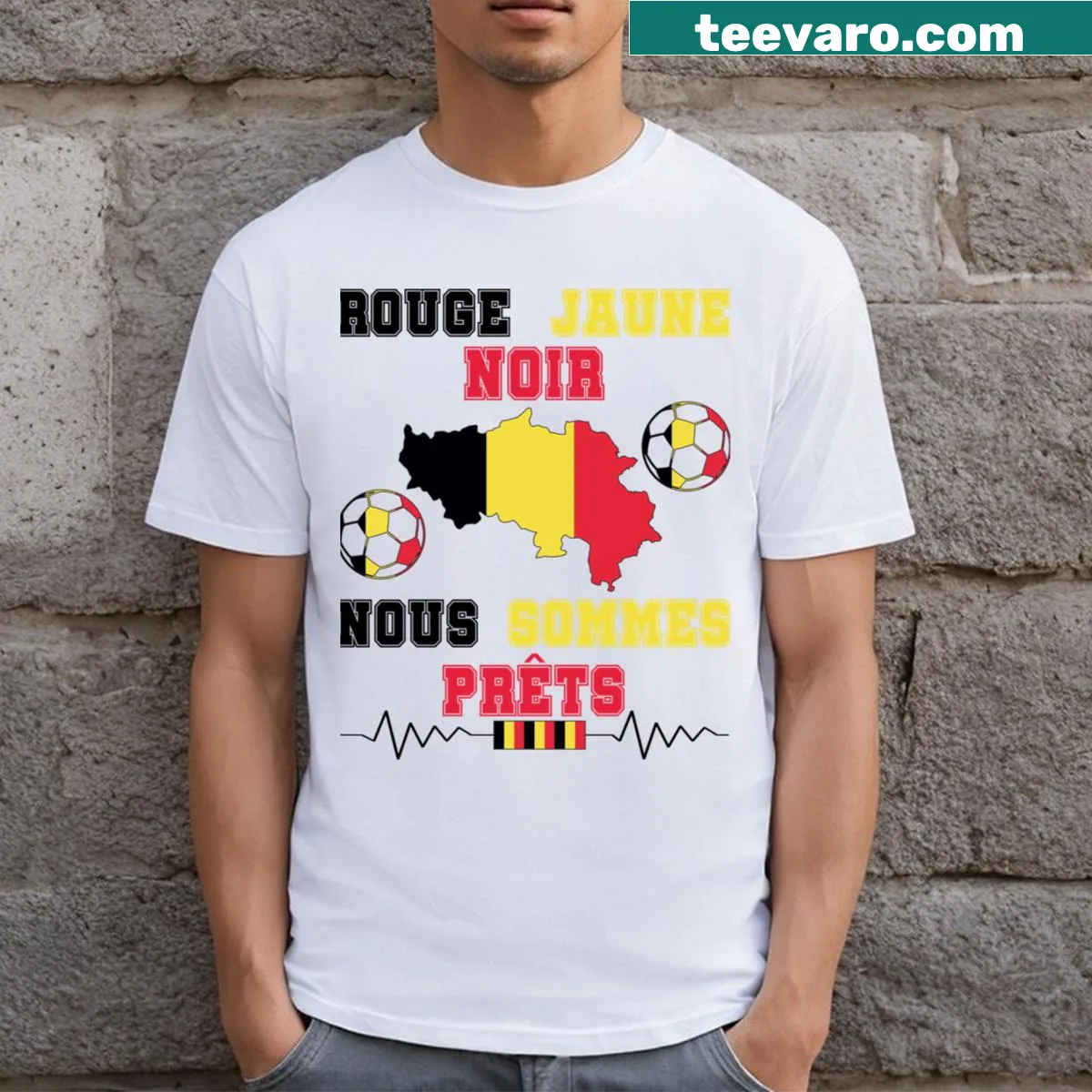 Belgium European Championship 2024 football t-shirt with bold text — on a men's t-shirt