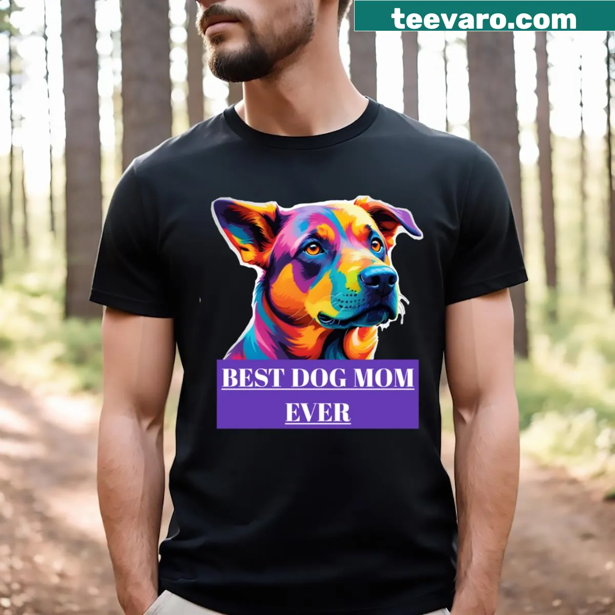 Dog mom shirt with bold text declaring love for dogs — on a men's t-shirt