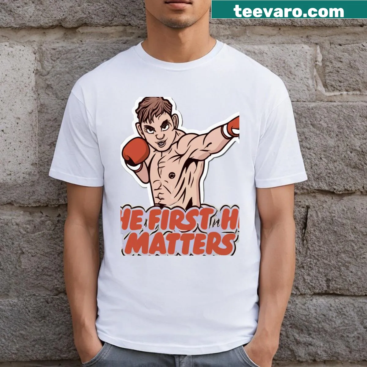 Illustration of a boxer throwing a jab on a bold T-shirt — on a men's t-shirt