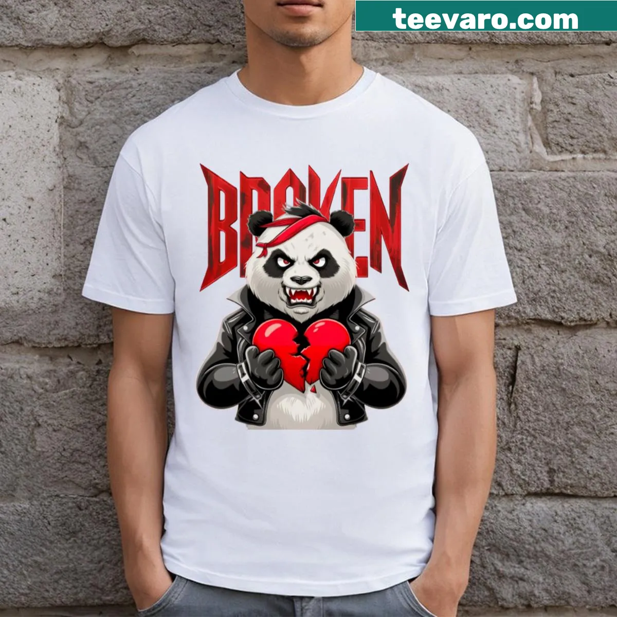 Minimalist T-shirt with the word 'Broken' in bold typography — on a men's t-shirt
