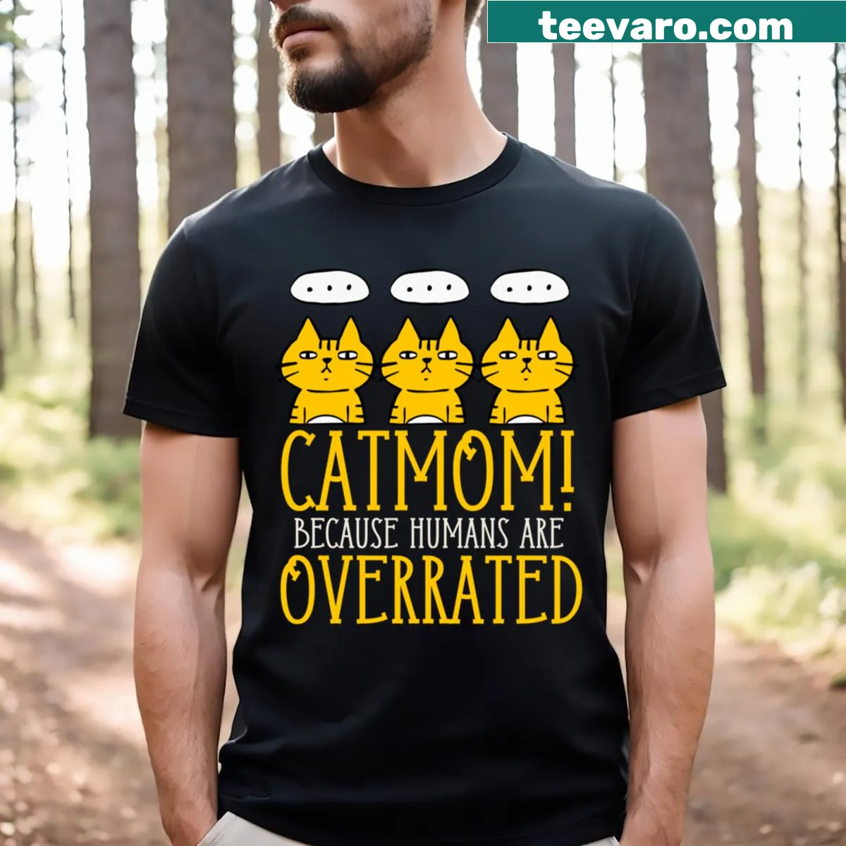 Funny cat lover t-shirt with a humorous quote about being a catmom. — on a men's t-shirt