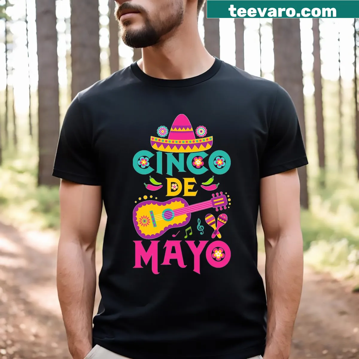 Cinco De Mayo family-friendly graphic T-shirt for all ages. — on a men's t-shirt