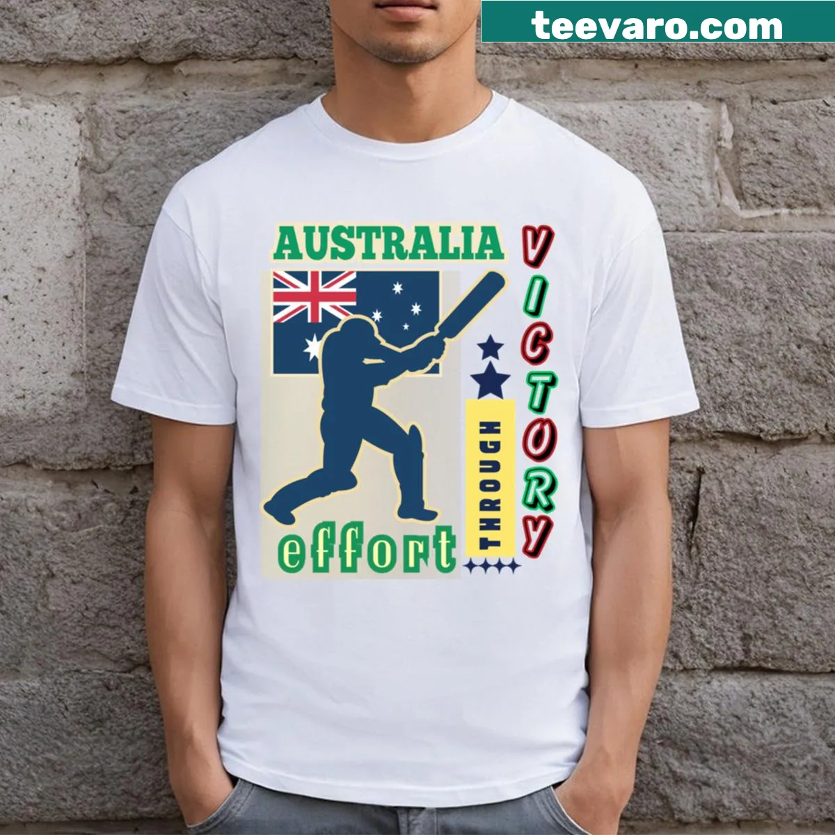 Illustrated T-shirt showcasing a cricket theme for enthusiasts. — on a men's t-shirt