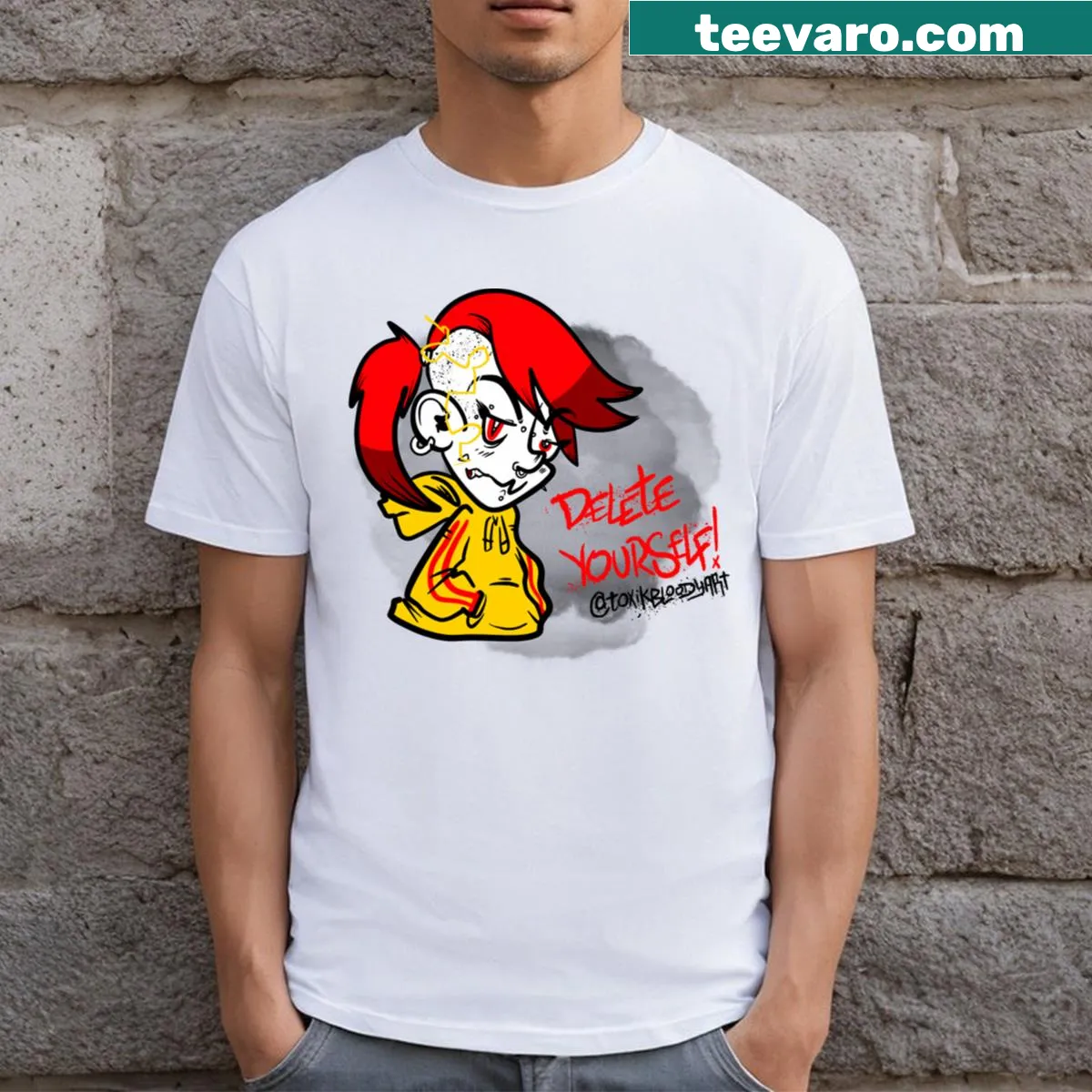 Edgy delete yourself quote t-shirt for casual wear — on a men's t-shirt