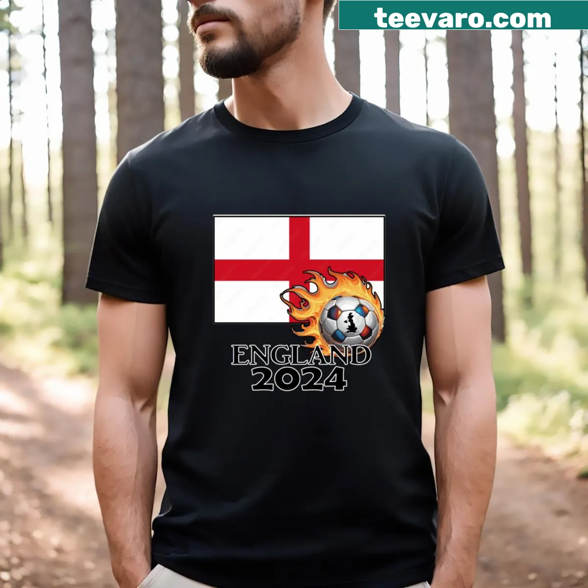 Dynamic soccer-themed T-shirt for England 2024. — on a men's t-shirt