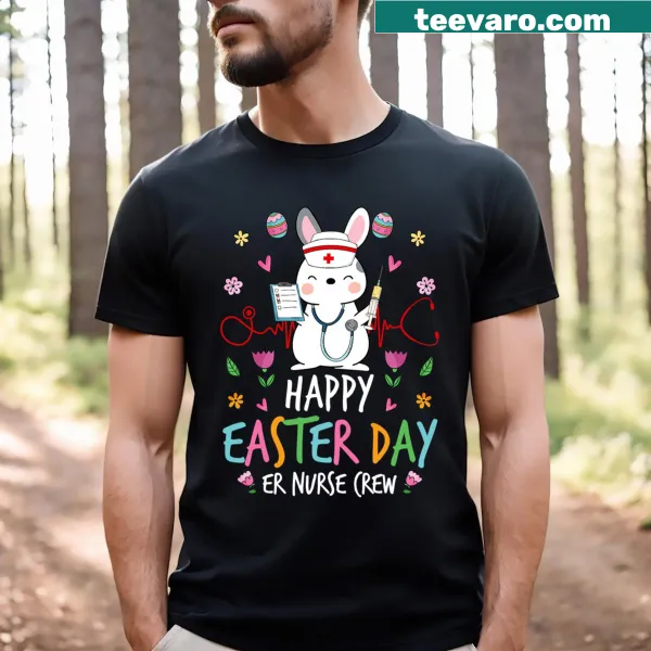 Easter-themed t-shirt featuring bunnies and nurse crew illustration