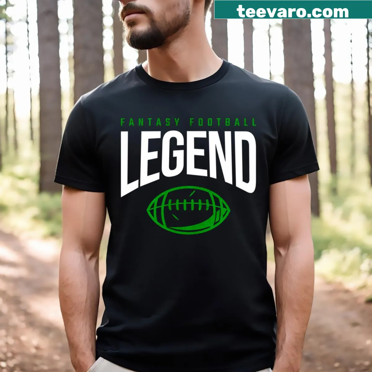 T-shirt celebrating fantasy football with a legend graphic — on a men's t-shirt