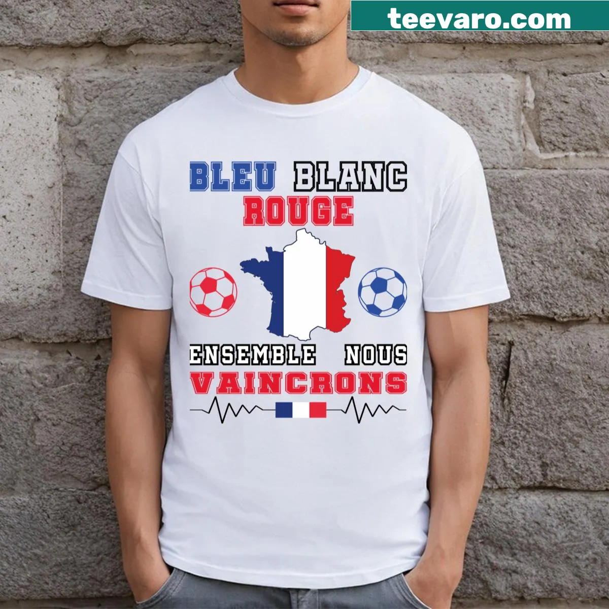 T-shirt featuring the emblem of the France football team for the European Championship — on a men's t-shirt