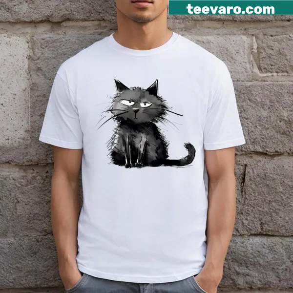 T-shirt showcasing playful illustrations of funny and grumpy cats