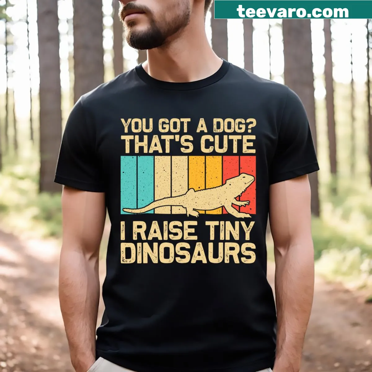 T-shirt featuring humorous illustrations of bearded dragons — on a men's t-shirt
