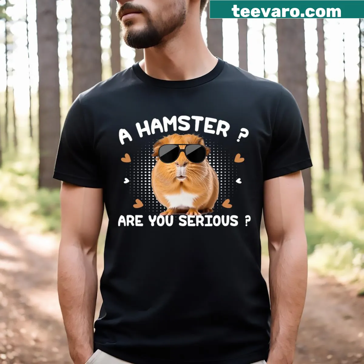 Humorous guinea pig t-shirt with 'Not a Hamster' text — on a men's t-shirt