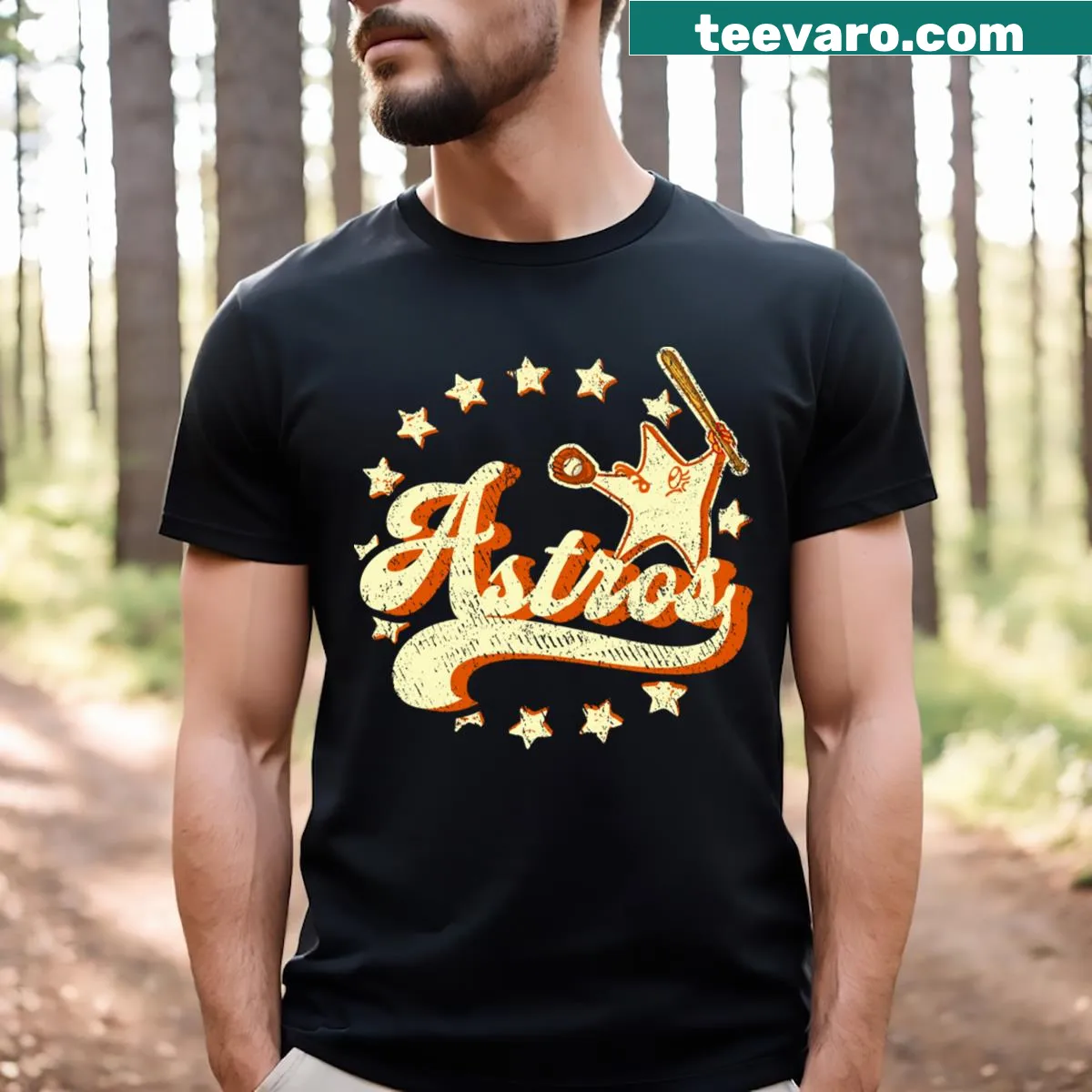 Vintage-style Astros baseball graphic on a humorous T-shirt — on a men's t-shirt