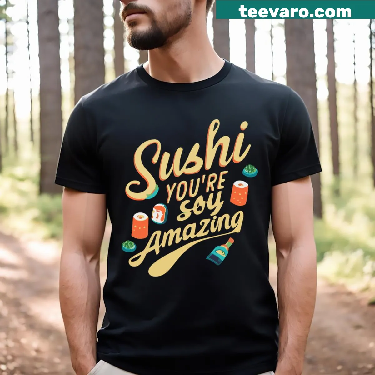 Vintage-style t-shirt with sushi pun 'You're Soy Amazing' — on a men's t-shirt
