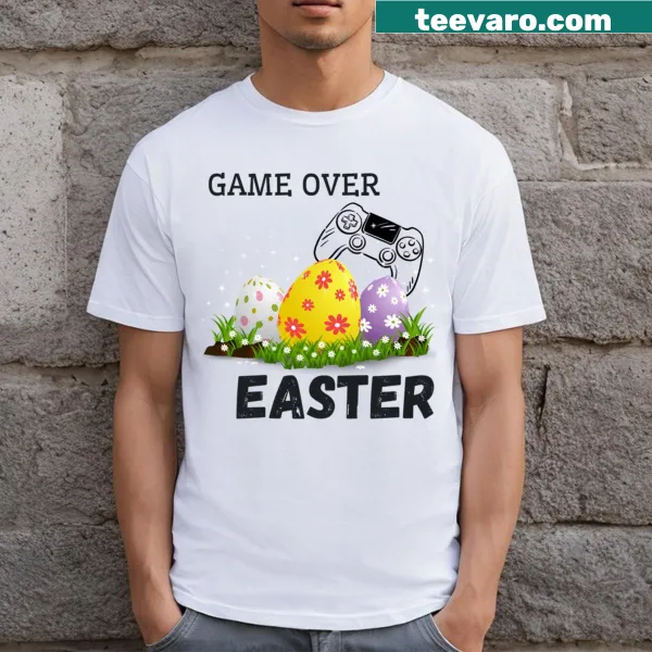 Gaming-themed T-shirt with 'Game Over' text and joystick design